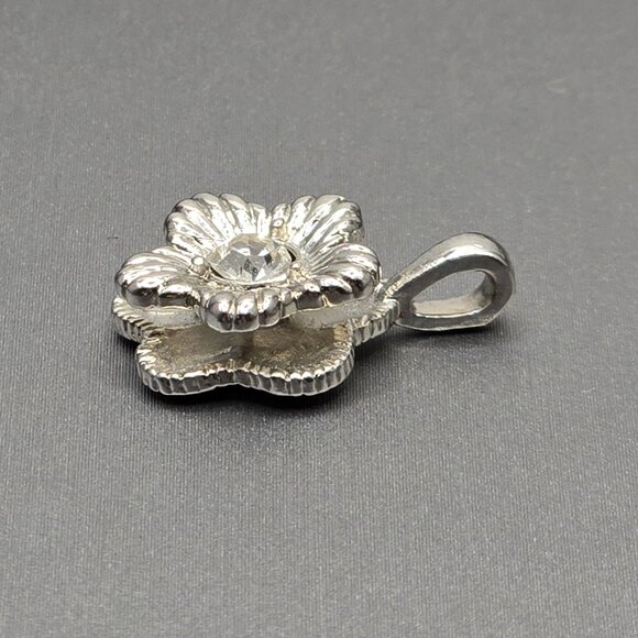 Sophia Fiori Silver Tone Floral Pendant .75" Clear Gemstone - Picture 3 of 5